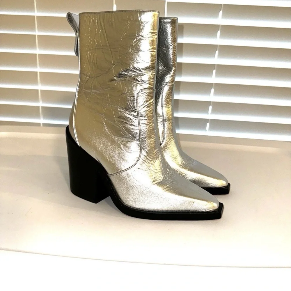 Larroude James  Silver Ankle Boots 5.5